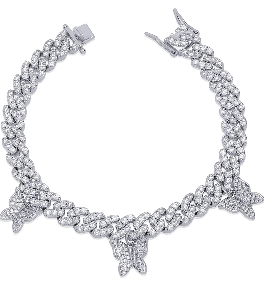 10mm Iced Out Women's Butterfly Bracelet