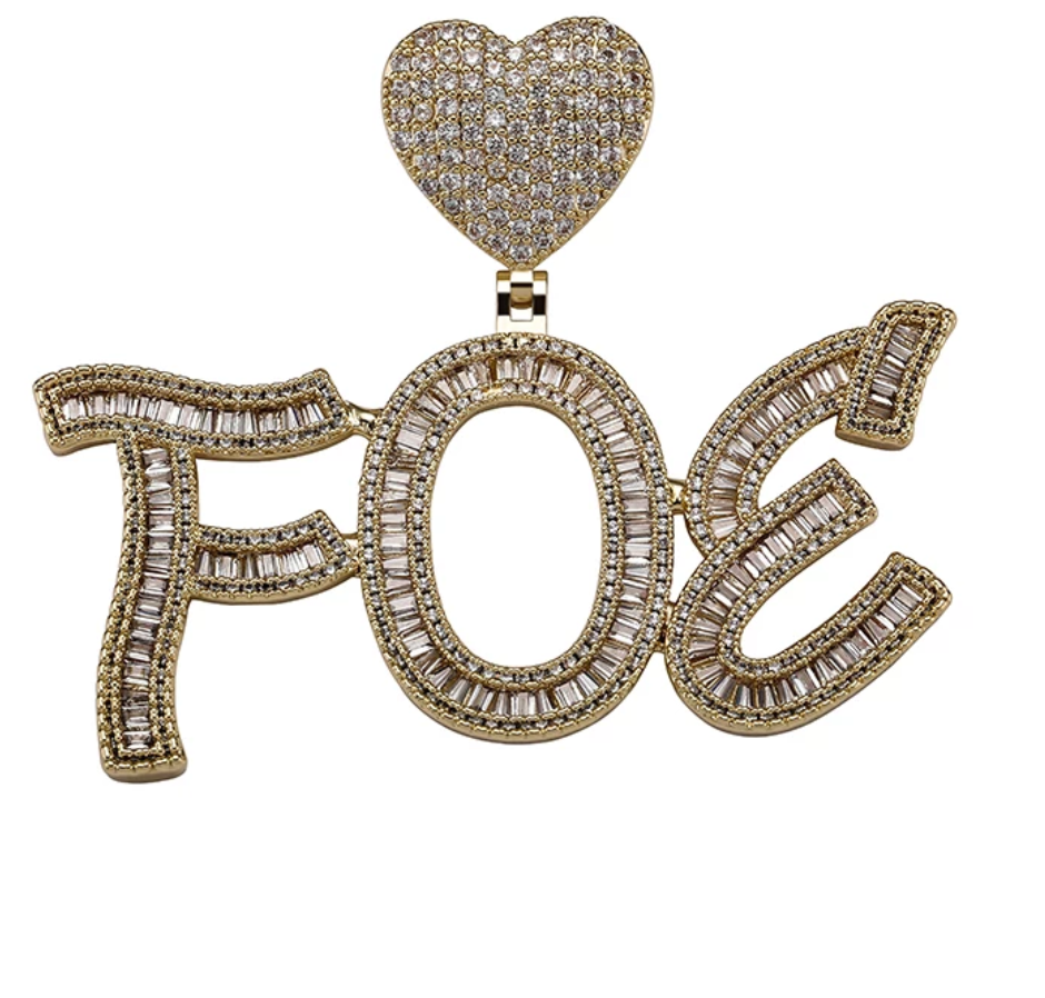 Iced Out Heart Letter Pendant