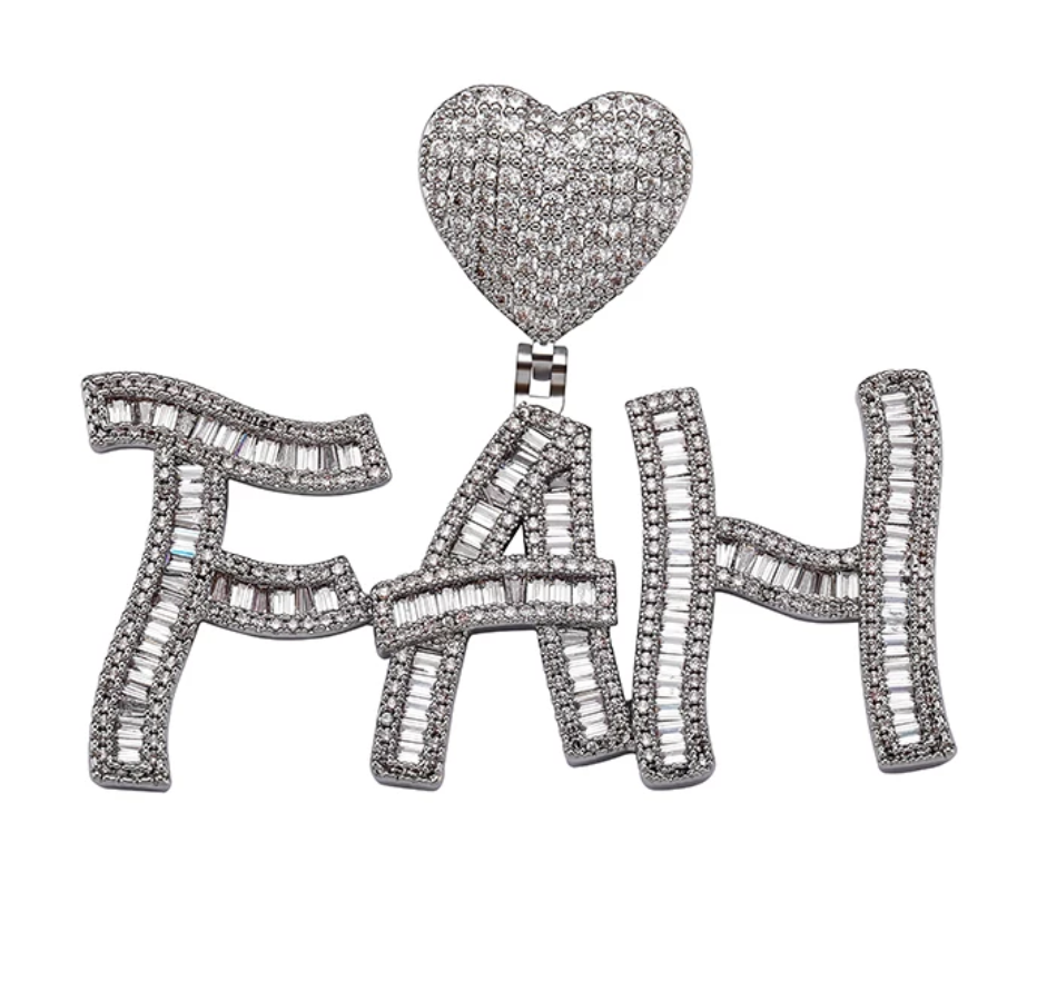Iced Out Heart Letter Pendant