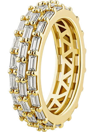 3 Row Iced Out Baguette Ring