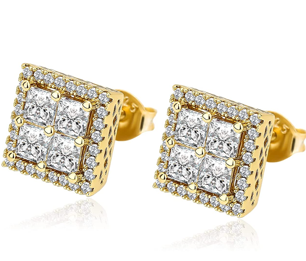 Square Iced Out .925 Sterling Silver Earrings