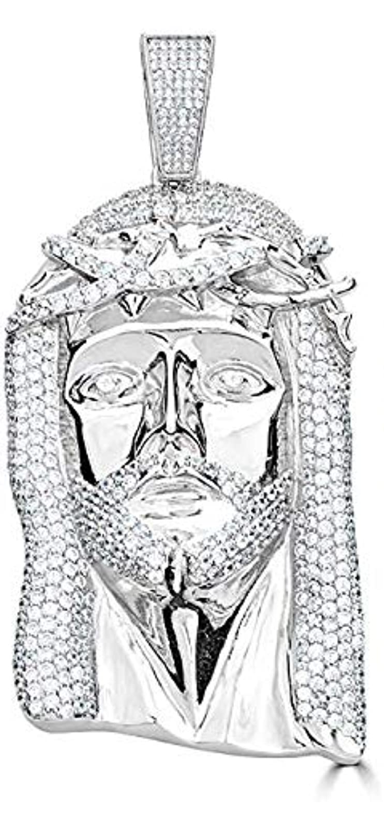 Sterling Silver Iced Out Jesus Pendant