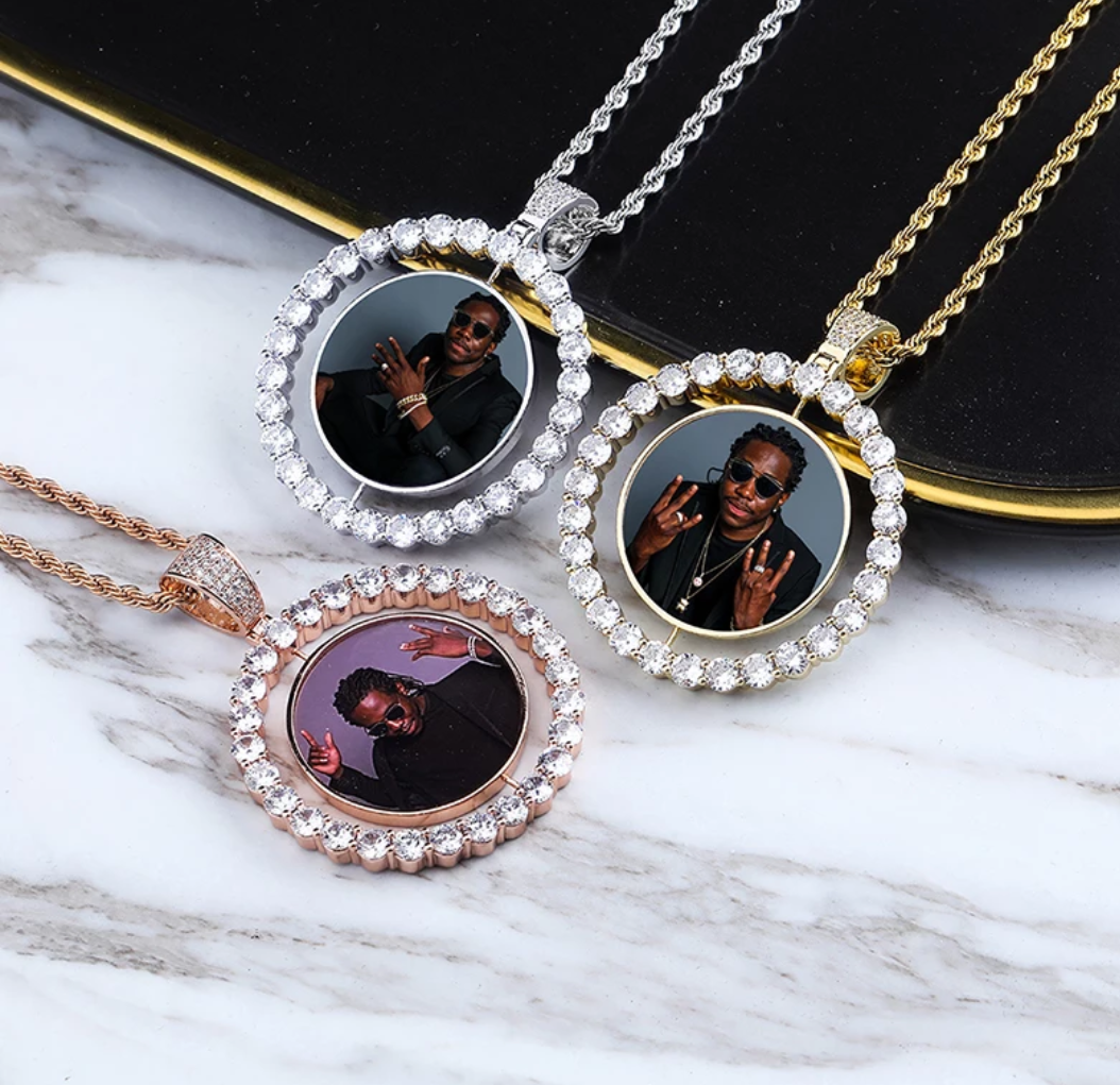 Spinning Iced Out Picture Pendant