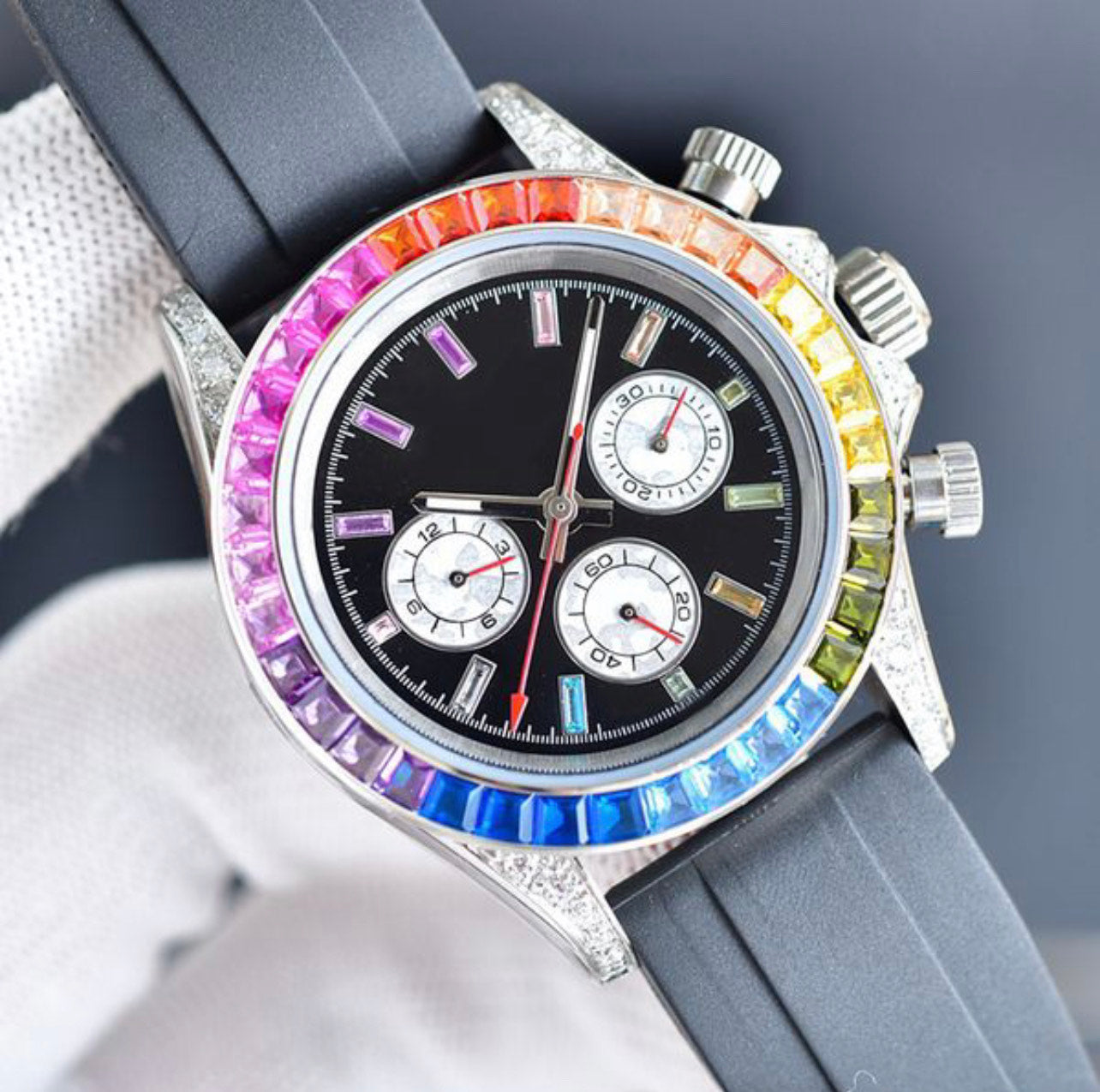 Rainbow Bezel Rubber Strap Watch
