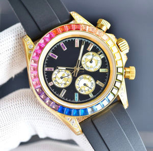 Rainbow Bezel Rubber Strap Watch