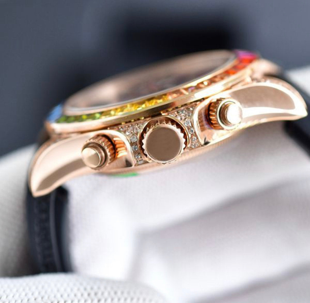 Rainbow Bezel Rubber Strap Watch